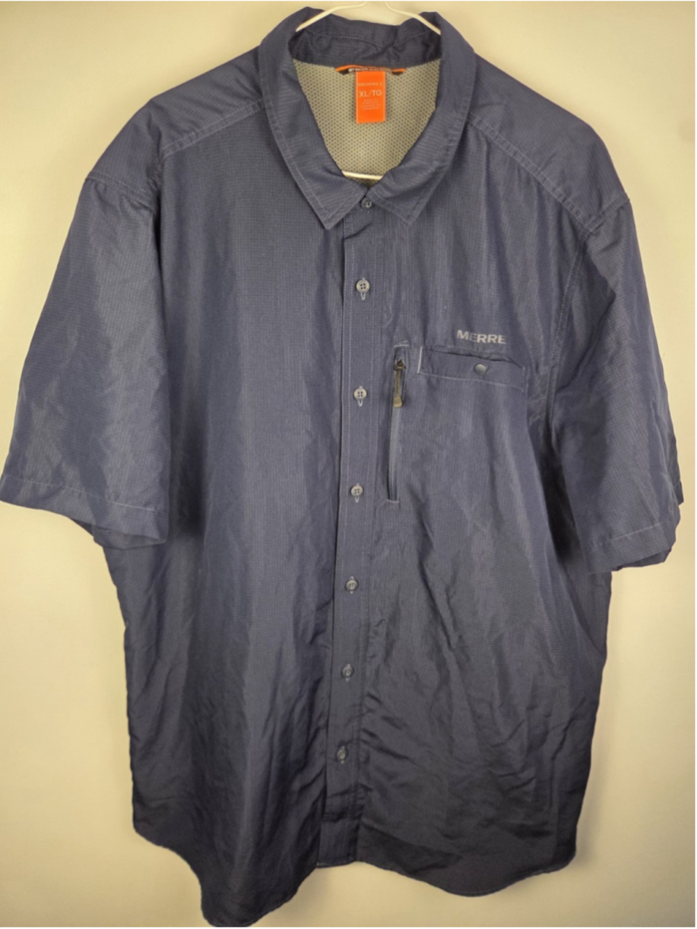 Merrell Men's XL Navy Ripstop Vented Quick Dry Hiking Fishing Travel Shirt